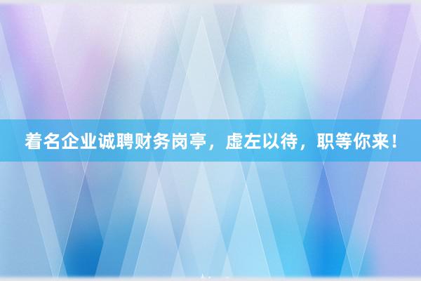 着名企业诚聘财务岗亭，虚左以待，职等你来！